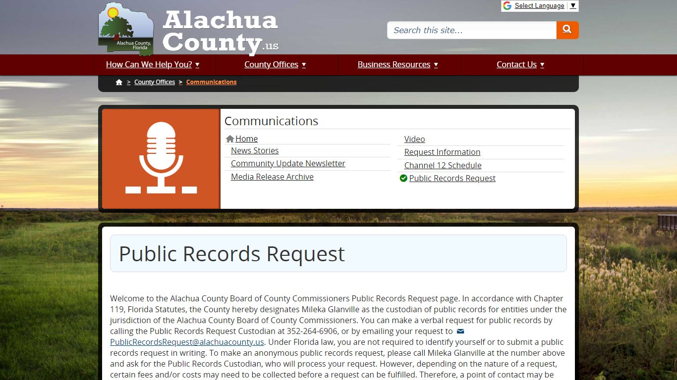 Public Records Request - Alachua County, Florida